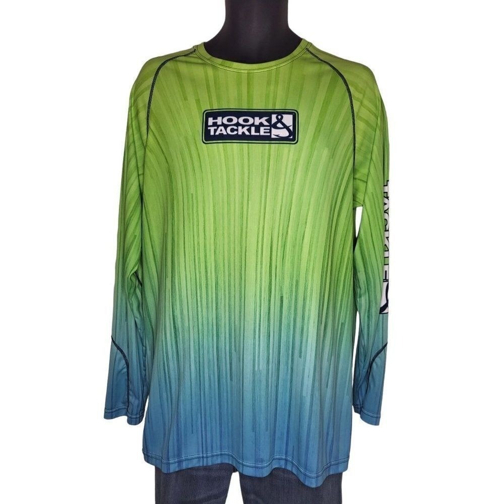 Hook & Tackle Fishing Shirt Mens Large Long Sleeve UV Sun Protection Multicolor